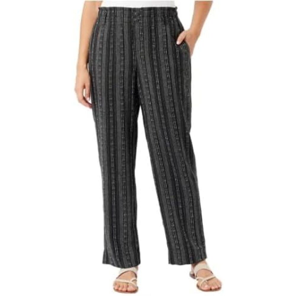 Briggs New York Linen Blend Pull On Pants XL Black Wide Leg Summer Beach Pants